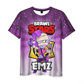 Мужская футболка 3D с принтом BRAWL STARS EMZ в Курске, 100% полиэфир | прямой крой, круглый вырез горловины, длина до линии бедер | Тематика изображения на принте: brawl stars | brawl stars emz | brawler | emz | бравл старз | бравлер | эмз