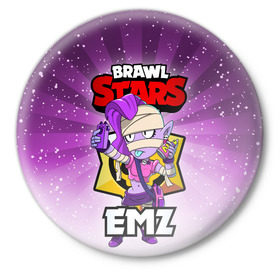 Значок с принтом BRAWL STARS EMZ в Курске,  металл | круглая форма, металлическая застежка в виде булавки | brawl stars | brawl stars emz | brawler | emz | бравл старз | бравлер | эмз