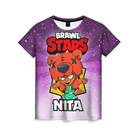 Женская футболка 3D с принтом BRAWL STARS NITA в Курске, 100% полиэфир ( синтетическое хлопкоподобное полотно) | прямой крой, круглый вырез горловины, длина до линии бедер | brawl stars | brawl stars nita | brawler | nita | бравл старз | бравлер | нита
