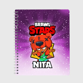 Тетрадь с принтом BRAWL STARS NITA в Курске, 100% бумага | 48 листов, плотность листов — 60 г/м2, плотность картонной обложки — 250 г/м2. Листы скреплены сбоку удобной пружинной спиралью. Уголки страниц и обложки скругленные. Цвет линий — светло-серый
 | brawl stars | brawl stars nita | brawler | nita | бравл старз | бравлер | нита