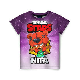 Детская футболка 3D с принтом BRAWL STARS NITA в Курске, 100% гипоаллергенный полиэфир | прямой крой, круглый вырез горловины, длина до линии бедер, чуть спущенное плечо, ткань немного тянется | brawl stars | brawl stars nita | brawler | nita | бравл старз | бравлер | нита