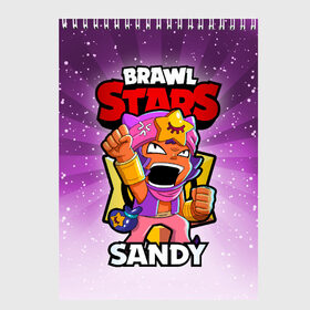 Скетчбук с принтом BRAWL STARS SANDY в Курске, 100% бумага
 | 48 листов, плотность листов — 100 г/м2, плотность картонной обложки — 250 г/м2. Листы скреплены сверху удобной пружинной спиралью | brawl stars | brawl stars sandy | brawler | sandy | бравл старз | бравлер | сэнди