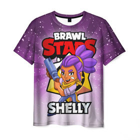 Мужская футболка 3D с принтом BRAWL STARS SHELLY в Курске, 100% полиэфир | прямой крой, круглый вырез горловины, длина до линии бедер | brawl stars | brawl stars shelly | brawler | shelly | бравл старз | бравлер | шелли