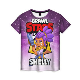 Женская футболка 3D с принтом BRAWL STARS SHELLY в Курске, 100% полиэфир ( синтетическое хлопкоподобное полотно) | прямой крой, круглый вырез горловины, длина до линии бедер | brawl stars | brawl stars shelly | brawler | shelly | бравл старз | бравлер | шелли