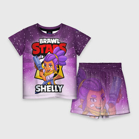 Детский костюм с шортами 3D с принтом BRAWL STARS SHELLY в Курске,  |  | Тематика изображения на принте: brawl stars | brawl stars shelly | brawler | shelly | бравл старз | бравлер | шелли
