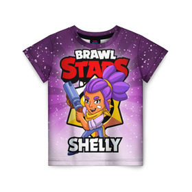 Детская футболка 3D с принтом BRAWL STARS SHELLY в Курске, 100% гипоаллергенный полиэфир | прямой крой, круглый вырез горловины, длина до линии бедер, чуть спущенное плечо, ткань немного тянется | brawl stars | brawl stars shelly | brawler | shelly | бравл старз | бравлер | шелли
