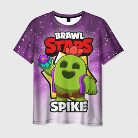 Мужская футболка 3D с принтом BRAWL STARS SPIKE в Курске, 100% полиэфир | прямой крой, круглый вырез горловины, длина до линии бедер | brawl stars | brawl stars spike | brawler | spike | бравл старз | бравлер | спайк