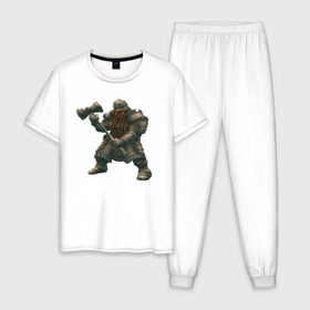 Мужская пижама хлопок с принтом Warrior dwarf в Курске, 100% хлопок | брюки и футболка прямого кроя, без карманов, на брюках мягкая резинка на поясе и по низу штанин
 | dwarf | warrior | воин | гном