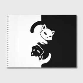 Альбом для рисования с принтом ДВА КОТА КУВЫРКАЮТСЯ в Курске, 100% бумага
 | матовая бумага, плотность 200 мг. | Тематика изображения на принте: black white | два кота кувыркаются | животные | котики | коты | черно белое