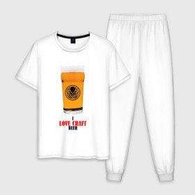 Мужская пижама хлопок с принтом I LoveCraft beer в Курске, 100% хлопок | брюки и футболка прямого кроя, без карманов, на брюках мягкая резинка на поясе и по низу штанин
 | Тематика изображения на принте: 