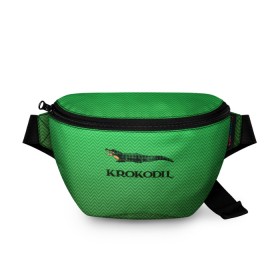 Поясная сумка 3D с принтом Большой зелёный KROKODIL в Курске, 100% полиэстер | плотная ткань, ремень с регулируемой длиной, внутри несколько карманов для мелочей, основное отделение и карман с обратной стороны сумки застегиваются на молнию | 