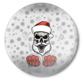 Значок с принтом Bad boy Santa в Курске,  металл | круглая форма, металлическая застежка в виде булавки | Тематика изображения на принте: 