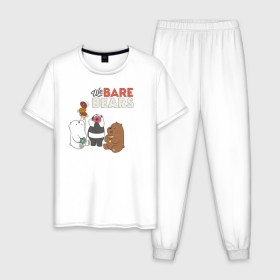 Мужская пижама хлопок с принтом baby Bears в Курске, 100% хлопок | брюки и футболка прямого кроя, без карманов, на брюках мягкая резинка на поясе и по низу штанин
 | Тематика изображения на принте: baby bears | bare bears | dsgngerzen | grizz | isebear | panpan | vdgerir