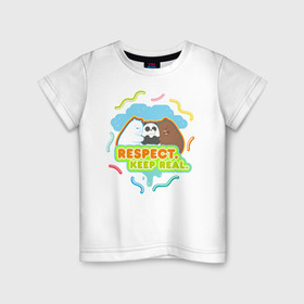 Детская футболка хлопок с принтом Respect keep real в Курске, 100% хлопок | круглый вырез горловины, полуприлегающий силуэт, длина до линии бедер | Тематика изображения на принте: baby bears | bare bears | charle and bears | dsgngerzen | grizz | isebear | panda | panpan | selfie panpan | vdgerir | вся правда о медведях