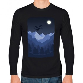 Мужской лонгслив хлопок с принтом Ночной Дракон в Курске, 100% хлопок |  | Тематика изображения на принте: горы | деревья | дракон | картина | лес | луна | ночь | рисунок