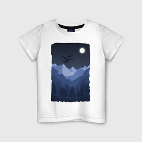 Детская футболка хлопок с принтом Ночной Дракон в Курске, 100% хлопок | круглый вырез горловины, полуприлегающий силуэт, длина до линии бедер | горы | деревья | дракон | картина | лес | луна | ночь | рисунок
