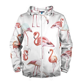 Мужская ветровка 3D с принтом Розовый фламинго в Курске, 100% полиэстер | подол и капюшон оформлены резинкой с фиксаторами, два кармана без застежек по бокам, один потайной карман на груди | 