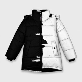 Зимняя куртка для девочек 3D с принтом Черным по белому в Курске, ткань верха — 100% полиэстер; подклад — 100% полиэстер, утеплитель — 100% полиэстер. | длина ниже бедра, удлиненная спинка, воротник стойка и отстегивающийся капюшон. Есть боковые карманы с листочкой на кнопках, утяжки по низу изделия и внутренний карман на молнии. 

Предусмотрены светоотражающий принт на спинке, радужный светоотражающий элемент на пуллере молнии и на резинке для утяжки. | black | white | белый | инь | чб | черный | янь