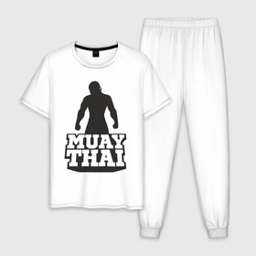 Мужская пижама хлопок с принтом Muay Thai в Курске, 100% хлопок | брюки и футболка прямого кроя, без карманов, на брюках мягкая резинка на поясе и по низу штанин
 | Тематика изображения на принте: mma | muay thai | бокс | борьба | дзюдо | единоборства | кикбоксинг | спорт