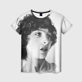 Женская футболка 3D с принтом finn wolfhard в Курске, 100% полиэфир ( синтетическое хлопкоподобное полотно) | прямой крой, круглый вырез горловины, длина до линии бедер | finn wolfhard | очень странные дела | финн вулфард