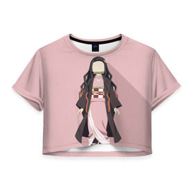 Женская футболка Cropp-top с принтом Nezuko Kamado в Курске, 100% полиэстер | круглая горловина, длина футболки до линии талии, рукава с отворотами | 