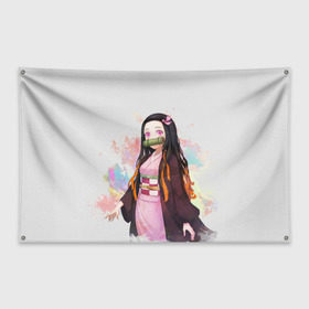 Флаг-баннер с принтом Nezuko Kamado в Курске, 100% полиэстер | размер 67 х 109 см, плотность ткани — 95 г/м2; по краям флага есть четыре люверса для крепления | demon | kamado | nezuko | slayer | камадо | недзуко | незуко | нэдзуко | нэзуко