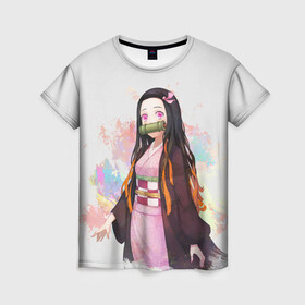 Женская футболка 3D с принтом Nezuko Kamado в Курске, 100% полиэфир ( синтетическое хлопкоподобное полотно) | прямой крой, круглый вырез горловины, длина до линии бедер | demon | kamado | nezuko | slayer | камадо | недзуко | незуко | нэдзуко | нэзуко