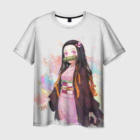 Мужская футболка 3D с принтом Nezuko Kamado в Курске, 100% полиэфир | прямой крой, круглый вырез горловины, длина до линии бедер | demon | kamado | nezuko | slayer | камадо | недзуко | незуко | нэдзуко | нэзуко
