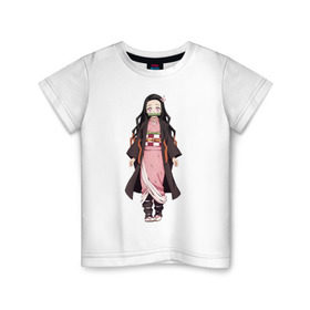 Детская футболка хлопок с принтом Nezuko Kamado в Курске, 100% хлопок | круглый вырез горловины, полуприлегающий силуэт, длина до линии бедер | Тематика изображения на принте: demon | kamado | nezuko | slayer | камадо | недзуко | незуко | нэдзуко | нэзуко