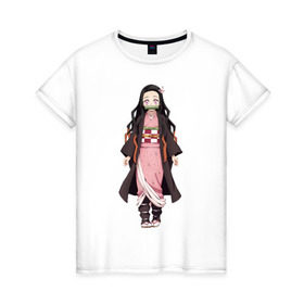 Женская футболка хлопок с принтом Nezuko Kamado в Курске, 100% хлопок | прямой крой, круглый вырез горловины, длина до линии бедер, слегка спущенное плечо | demon | kamado | nezuko | slayer | камадо | недзуко | незуко | нэдзуко | нэзуко