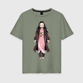 Женская футболка хлопок Oversize с принтом Nezuko Kamado в Курске, 100% хлопок | свободный крой, круглый ворот, спущенный рукав, длина до линии бедер
 | demon | kamado | nezuko | slayer | камадо | недзуко | незуко | нэдзуко | нэзуко