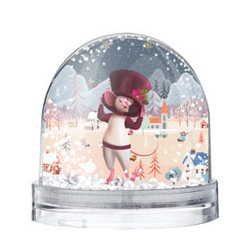Снежный шар с принтом Новогодняя крыса на катке в Курске, Пластик | Изображение внутри шара печатается на глянцевой фотобумаге с двух сторон | 