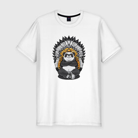 Мужская футболка хлопок Slim с принтом King Panda в Курске, 92% хлопок, 8% лайкра | приталенный силуэт, круглый вырез ворота, длина до линии бедра, короткий рукав | 2019 | kin | panda | золото | король | мода | панда | стиль | тренд