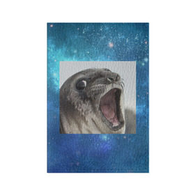 Обложка для паспорта матовая кожа с принтом Тюлень  в Курске, натуральная матовая кожа | размер 19,3 х 13,7 см; прозрачные пластиковые крепления | Тематика изображения на принте: животное | забавный | мем | тюлень | я