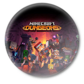 Значок с принтом Minecraft Dungeons в Курске,  металл | круглая форма, металлическая застежка в виде булавки | Тематика изображения на принте: dungeons | games | minecraft | mojang | игры | майнкрафт | подземелья | ремесло | шахтер
