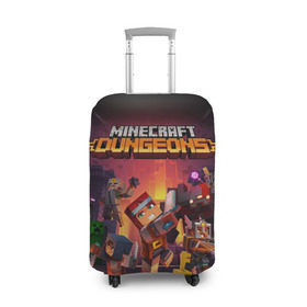 Чехол для чемодана 3D с принтом Minecraft Dungeons в Курске, 86% полиэфир, 14% спандекс | двустороннее нанесение принта, прорези для ручек и колес | dungeons | games | minecraft | mojang | игры | майнкрафт | подземелья | ремесло | шахтер