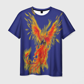 Мужская футболка 3D с принтом Феникс  в Курске, 100% полиэфир | прямой крой, круглый вырез горловины, длина до линии бедер | горящий | летит | огонь | пар хает | пламя | птица | пылает | пылающий | феникс
