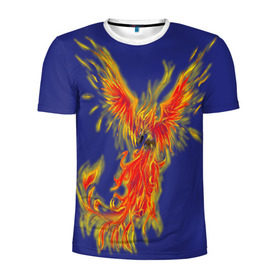 Мужская футболка 3D спортивная с принтом Феникс  в Курске, 100% полиэстер с улучшенными характеристиками | приталенный силуэт, круглая горловина, широкие плечи, сужается к линии бедра | горящий | летит | огонь | пар хает | пламя | птица | пылает | пылающий | феникс