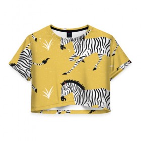 Женская футболка Cropp-top с принтом Зебра АРТ в Курске, 100% полиэстер | круглая горловина, длина футболки до линии талии, рукава с отворотами | animals | zebra | животные | зебра