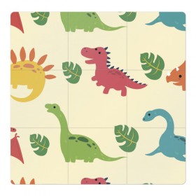 Магнитный плакат 3Х3 с принтом Динозаврики в Курске, Полимерный материал с магнитным слоем | 9 деталей размером 9*9 см | Тематика изображения на принте: dinosaurs | динозавр | динозавры | животные | игрушки | мульт динозавры | мультяшки динозавры | тиранозавр
