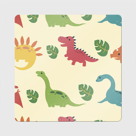 Магнит виниловый Квадрат с принтом Динозаврики в Курске, полимерный материал с магнитным слоем | размер 9*9 см, закругленные углы | Тематика изображения на принте: dinosaurs | динозавр | динозавры | животные | игрушки | мульт динозавры | мультяшки динозавры | тиранозавр