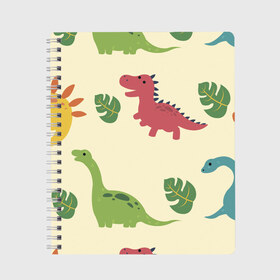 Тетрадь с принтом Динозаврики в Курске, 100% бумага | 48 листов, плотность листов — 60 г/м2, плотность картонной обложки — 250 г/м2. Листы скреплены сбоку удобной пружинной спиралью. Уголки страниц и обложки скругленные. Цвет линий — светло-серый
 | dinosaurs | динозавр | динозавры | животные | игрушки | мульт динозавры | мультяшки динозавры | тиранозавр