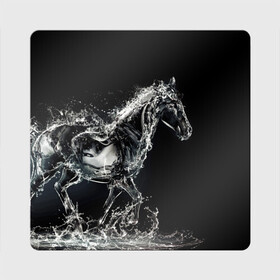 Магнит виниловый Квадрат с принтом Скакун в Курске, полимерный материал с магнитным слоем | размер 9*9 см, закругленные углы | black | expression | horse | jumper | water | вода | лошадь | скакун | черный | экспрессия