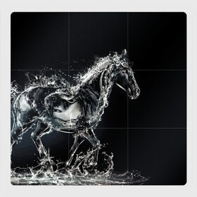 Магнитный плакат 3Х3 с принтом Скакун в Курске, Полимерный материал с магнитным слоем | 9 деталей размером 9*9 см | black | expression | horse | jumper | water | вода | лошадь | скакун | черный | экспрессия