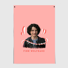 Постер с принтом finn wolfhard в Курске, 100% бумага
 | бумага, плотность 150 мг. Матовая, но за счет высокого коэффициента гладкости имеет небольшой блеск и дает на свету блики, но в отличии от глянцевой бумаги не покрыта лаком | finn wolfhard | очень странные дела | финн вулфард