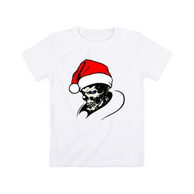 Детская футболка хлопок с принтом Новогодний череп в Курске, 100% хлопок | круглый вырез горловины, полуприлегающий силуэт, длина до линии бедер | clause | santa | дед | клаус | мороз | новый год | санта | санта клаус | скелет | череп