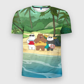 Мужская футболка 3D спортивная с принтом Bears on the beach в Курске, 100% полиэстер с улучшенными характеристиками | приталенный силуэт, круглая горловина, широкие плечи, сужается к линии бедра | baby bears | bare bears | charle and bears | dsgngerzen | grizz | iсebear | panda | panpan | selfie panpan | vdgerir | we bare bears | вся правда о медведях