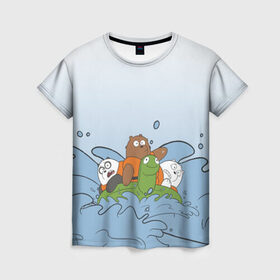 Женская футболка 3D с принтом Bears on a turtle в Курске, 100% полиэфир ( синтетическое хлопкоподобное полотно) | прямой крой, круглый вырез горловины, длина до линии бедер | baby bears | bare bears | charle and bears | dsgngerzen | grizz | iсebear | panda | panpan | selfie panpan | vdgerir | we bare bears | вся правда о медведях
