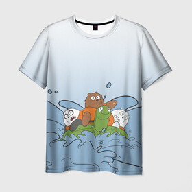 Мужская футболка 3D с принтом Bears on a turtle в Курске, 100% полиэфир | прямой крой, круглый вырез горловины, длина до линии бедер | baby bears | bare bears | charle and bears | dsgngerzen | grizz | iсebear | panda | panpan | selfie panpan | vdgerir | we bare bears | вся правда о медведях