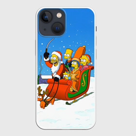 Чехол для iPhone 13 mini с принтом Simpsons New Year в Курске,  |  | bart | christmas | family | homer | lisa | maggie | marge | new | santa | simpson | simpsons | snow | thesimpsons | xmas | year | барт | гомер | лиза | мардж | мегги | санта | семья | симпсоны